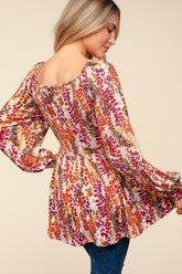 Peplum Floral Square Neck Blouse Haptics